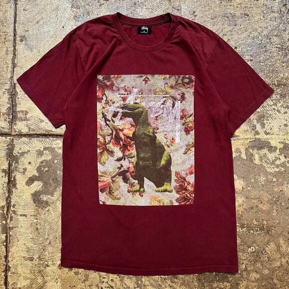 Stussy burgundy dinosaur tee - Picture 1 of 8